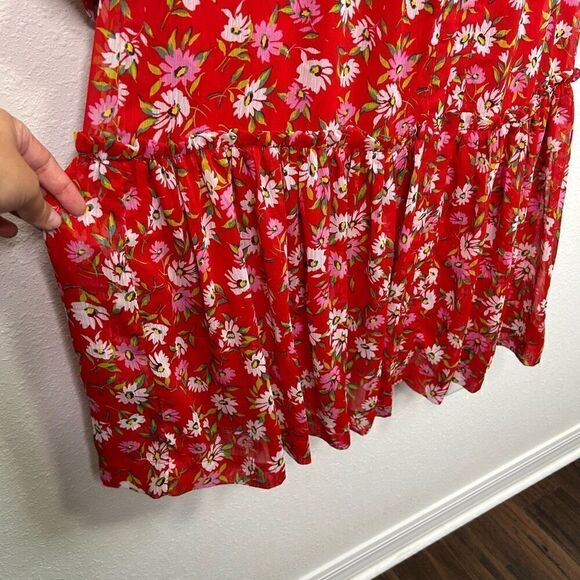 Draper James RSVP Women’s Red Floral Long Sleeve V Neck Midi Dress Size L - Picture 5 of 15